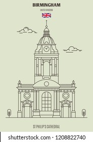 St Philip's Cathedral In Birmingham, UK. Landmark Icon In Linear Style