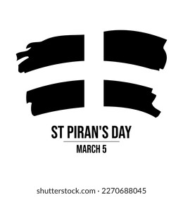 St Piran's Day poster with Cornwall flag vector illustration. Grunge Flag of Cornwall icon vector on a white background. Abstract paintbrush Saint Piran's Flag design element. March 5 every year