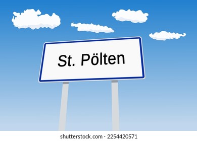 St. Polten (Sankt Poelten) city sign in Austria. City name welcome road sign vector illustration.