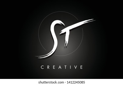 ST S T Brushed Vector Letter Logo Design with Creative Modern Brush Lettering Texture and Hexagonal Shape. Brush Letters Design Logo Vector Illustration.