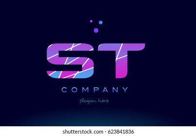 st s t  creative color blue background pink purple magenta alphabet letter company logo vector icon
