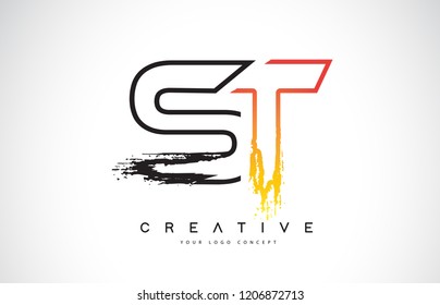 ST S T  Creative Modern Logo Design Vetor with Orange and Black Colors. Monogram Stroke Letter Design.