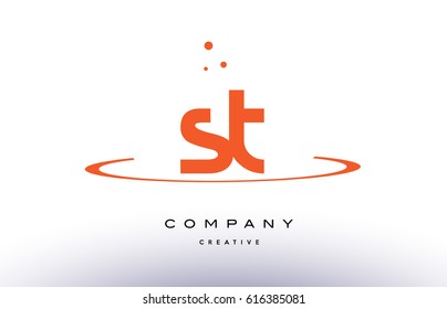 ST S T creative orange swoosh dots alphabet company letter logo design vector icon template