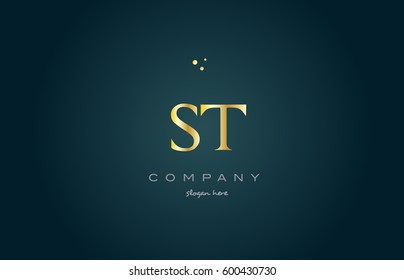 st s t  gold golden luxury product metal metallic alphabet company letter logo design vector icon template green background