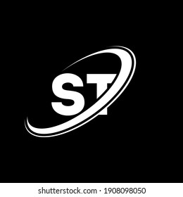 ST S T letter logo design. Initial letter ST linked circle uppercase monogram logo red and blue. ST logo, S T design. st, s t