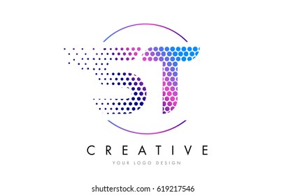 ST S T Pink Magenta Dotted Bubble Letter Logo Design. Dots Lettering Vector Illustration