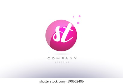 St S T  Sphere Pink 3d Alphabet Company Letter Combination Logo Hand Writting Written Design Vector Icon Template 