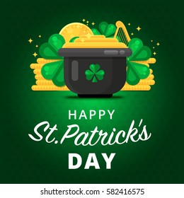 St. or Saint Patrick's day vector background design. La Fheile Padraig holiday banner layout. Greeting letter or postcard element with Irish symbols. Party or event headline template with text.