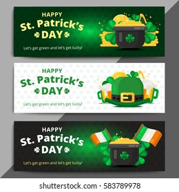 St. or Saint Patrick's day vector background design. La Fheile Padraig holiday banner layout. Greeting letter or postcard element with Irish symbols. Party or event headline template with text.