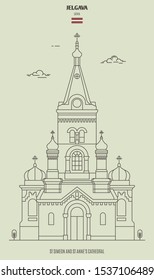 St Simeon and St Anne's Cathedral in Jelgava, Latvia. Landmark icon in linear style