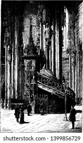 La Catedral de San Esteban también llamada Stephansdom que se encuentra en el corazón de la vieja Viena, dibujo vintage o ilustración grabadora.