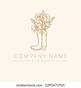 St. Stephen florist vector logo design. Cowboy boot with poppies logotype. Unique concept floral logo template.