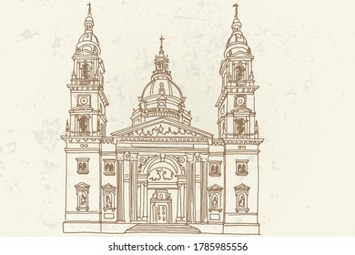 St. Stephen's Basilica, Budapest, Hungary art vector