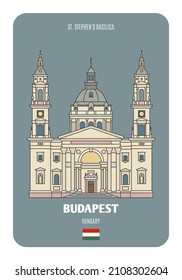 Stephansbasilika in Budapest, Ungarn. Architektonische Symbole europäischer Städte. Farbige Vektorgrafik 