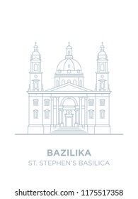 St Stephen's Basilica in Hungary capital icon. Vector art illustration design. Roman Catholic basilica in Budapest famous architectural landmark. Historical Stephen, king of Hungary largest church