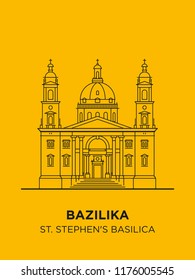 St Stephen's Basilica in Hungary capital icon. Vector art illustration design. Roman Catholic basilica in Budapest famous architectural landmark. Historical Stephen, king of Hungary largest church