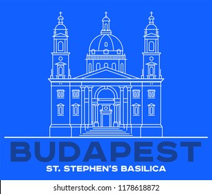 St Stephen's Basilica icon in Budapest. Vector art illustration design. Roman Catholic basilica in Hungary famous architectural landmark. Historical Stephen, king of Hungary largest church