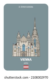Catedral de San Esteban en Viena, Austria. Símbolos arquitectónicos de las ciudades europeas. Vector colorido 