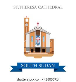 St. Theresa Cathedral in Juba in South Sudan. Flat cartoon style historic sight showplace attraction web site vector illustration. World countries cities vacation travel sightseeing Africa collection.