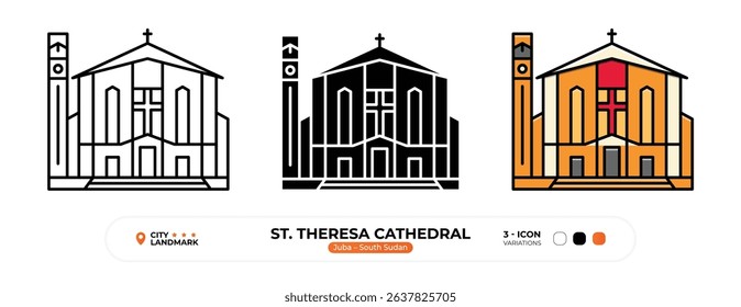 St. Theresa Cathedral Line Icon. Juba, South Sudan Landmark, Silhouette, Color Vector, Editable Stroke.