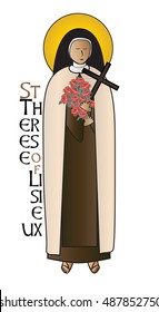 St Therese of Lisieux or of the Child Jesus and the Holy Face, O.C.D., Catholic French Discalced Carmelite nun and saint. Vector color illustration.