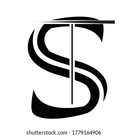  ST TS Minimalist Letter Logo Design Icon black nad white 