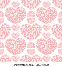 St Valentin day seamless pattern for wallpaper, website or textile printing Hand drawn endless illustration of hearts on light background