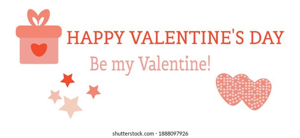 St Valentine cards with hearts, gift and stars Flat vector illustration