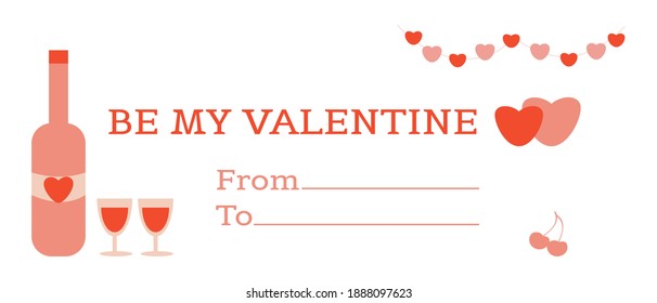 St Valentine cards with wine and cherry Flat vector illustration