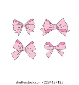 St Valentine Day bow-knot gift decoration vector illustration set isolated on white. Pink bows present decor print collection for 14 February holiday.