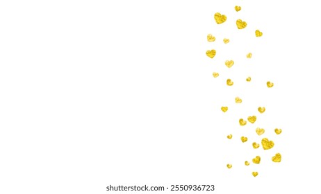 St Valentine Day Confetti. Abstract Poster For Anniversary. Graphic Frame. Yellow Happy Decoration. Random Border For Mother. Gold Special Banner. Golden St Valentine Day Confetti.