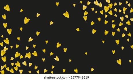 St Valentine Day Confetti. Ornament Voucher For Couple. Luxury Frame. Golden Retro Illustration. Special Design For Anniversary. Yellow Holiday Banner. Gold St Valentine Day Confetti.