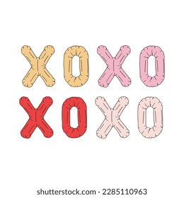 St Valentine Day decorations hugs and kisses xoxo air balloon vector illustration set isolated on white. Red pink balloons holiday romantic decor collection print for 14 February holiday.