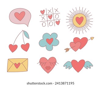 St Valentine Day doodle elements set. Vector illustrations of symbols of romantic holiday