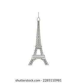 St Valentine Day Eiffel Tower charm for necklace jewellery gift vector illustration isolated on white. Linear colouring page bijouterie pendant present print for 14 February holiday.