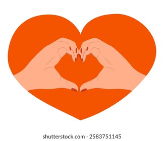 St. Valentine day concept. Vector Two Hands making LOVE HEART. Vector illustration.