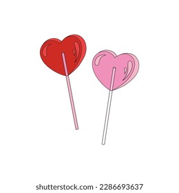 St Valentine Day Heart shaped Lollipop vector illustration isolated on white. Red pink aesthetics sweet love Valentine candy print for 14 February holiday.