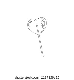 St Valentine Day Heart shaped Lollipop vector illustration isolated on white. Linear colouring page sweet love Valentine candy print for 14 February holiday.