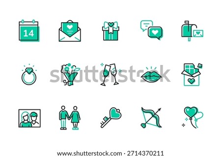 St. Valentine Day - set of line design style icons