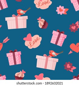 St. Valentine. Festive seamless pattern. Design for fabric, textile, wallpaper, packaging.
