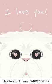 St. Valentine illustration of the cat with heart eyes. 