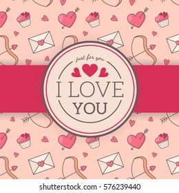 St. Valentines card template. Vector decorative background for sweet romantic design.