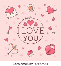 St. Valentines card template. Vector decorative background for sweet romantic design.