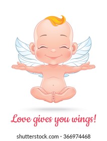 St. Valentine's card. Vector illustration with happy baby cupid. Isolated on white background. 