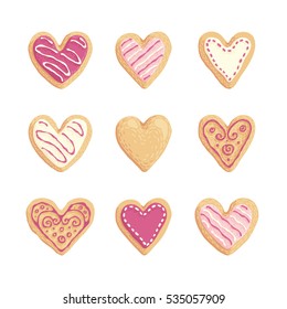 St Valentines Cookies Vector Hand Drawn Hearts