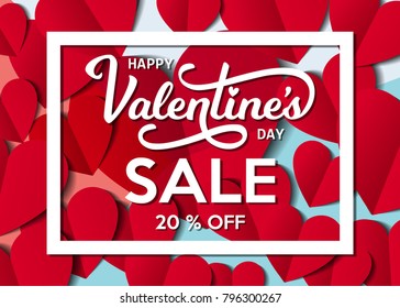 St. Valentine's Day 20 Sale Decorative Design. Vector Illustration. Beautiful Holiday Background for Banner, Sticker, Poster. Modern Style for Special Offers, Sales, Discounts, Coupons, Open Days 