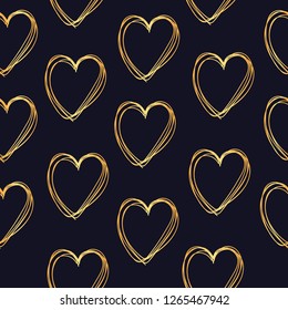 St. Valentine's Day abstract vector background.  Golden heart seamless pattern. Heart vector.