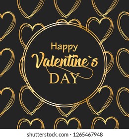 St. Valentine's Day abstract vector background.  Golden heart seamless pattern. Heart vector.