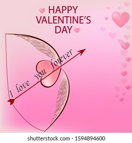 St. Valentine's Day abstract vector background. Red and pink heart
Heart is spread flying wing and Cupid shooting the arrow through the heart. 