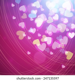 St. Valentine's Day abstract vector background with hearts and lights